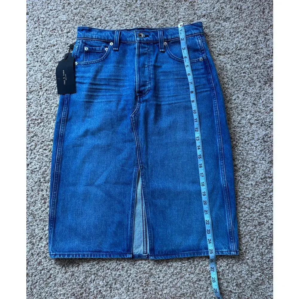 NWT - RAG & BONE Blue Denim Skirt, size 27; Button Fly; POPPY; Vintage High rise